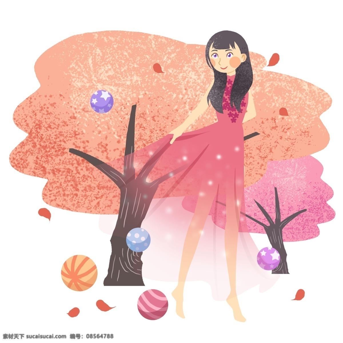 愚人节 气球 女孩 插画 飘荡的气球 卡通插画 愚人节插画 愚人节快乐 愚人节整蛊 开玩笑 美丽的女孩
