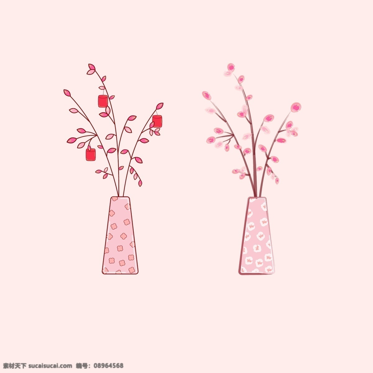 新年 植物 红包 花卉 花瓶 插画