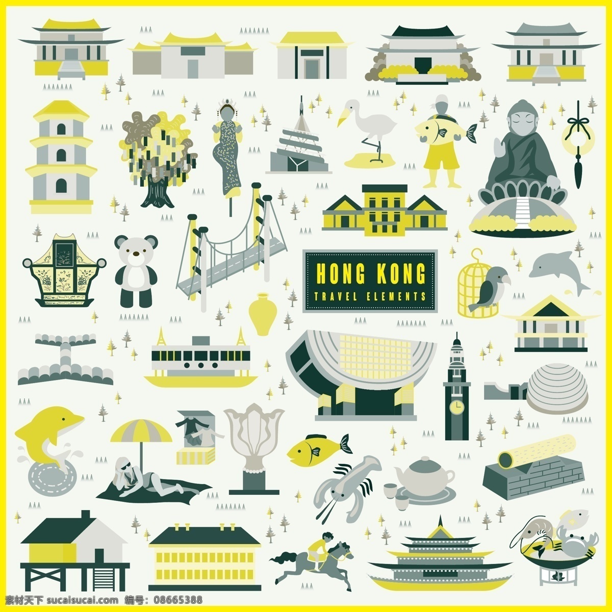 时尚 特色 香港 旅行 建筑 插画 风情 外观