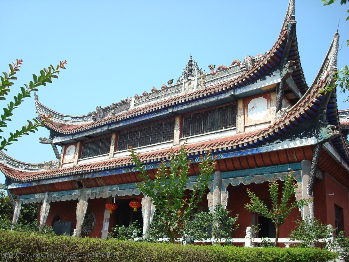 观音殿 彩绘 红色 蓝色 蓝天 泸州 文化艺术 普照寺 古庙 植物 宗教信仰