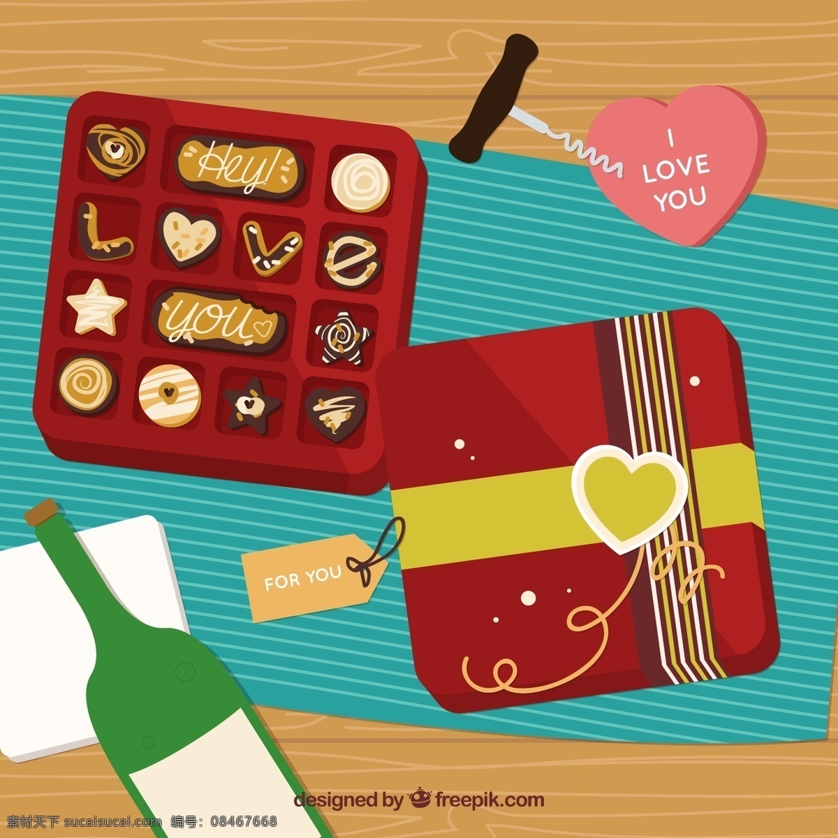 巧克力曲奇盒 心 爱 手 箱 标签 葡萄酒 巧克力 手绘 情人节 可爱 瓶 庆祝 情侣 甜饼干 布 浪漫的 可爱的 红色
