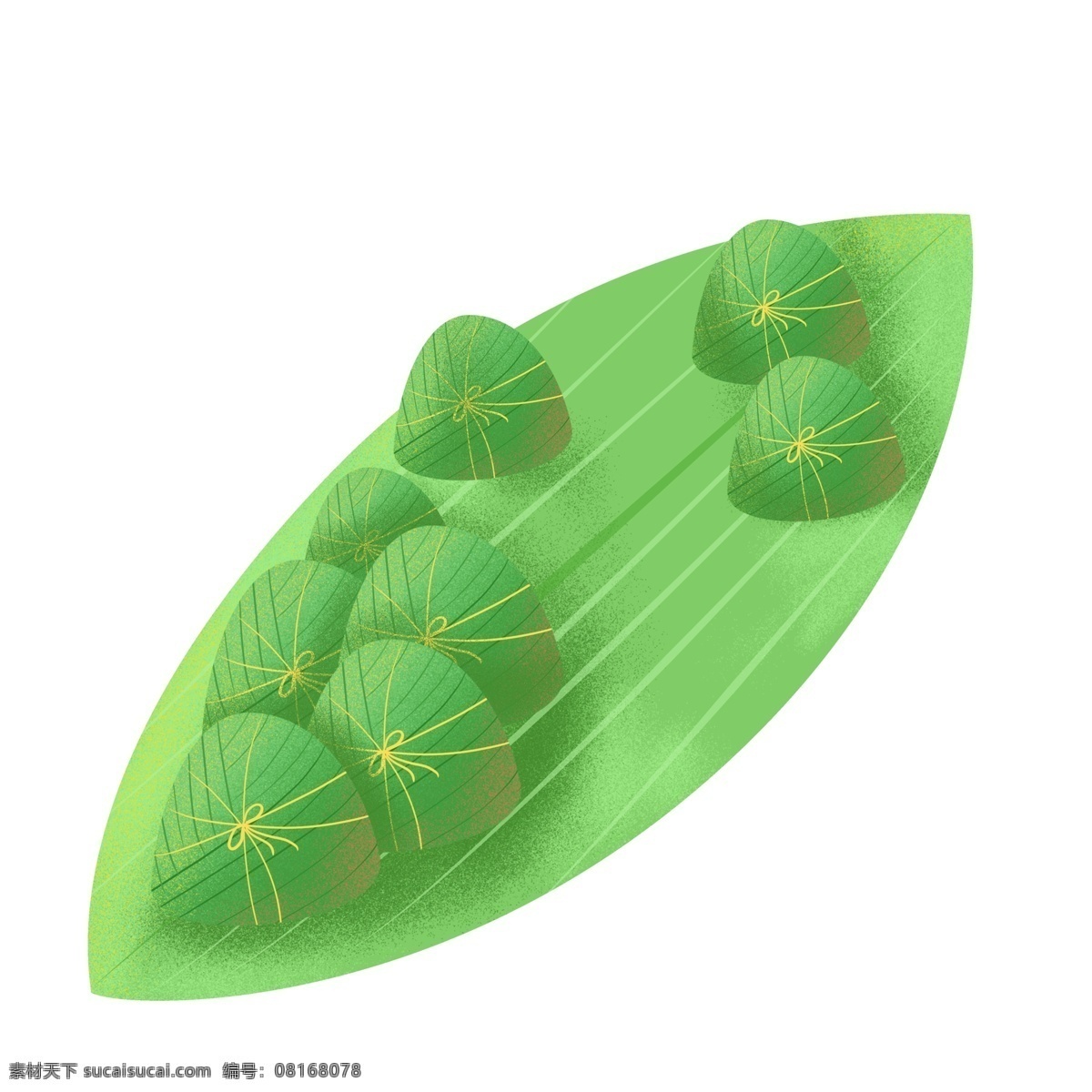 绿色 小 清新 端午节 粽叶 船上 粽子 卡通 小清新 插画 创意设计