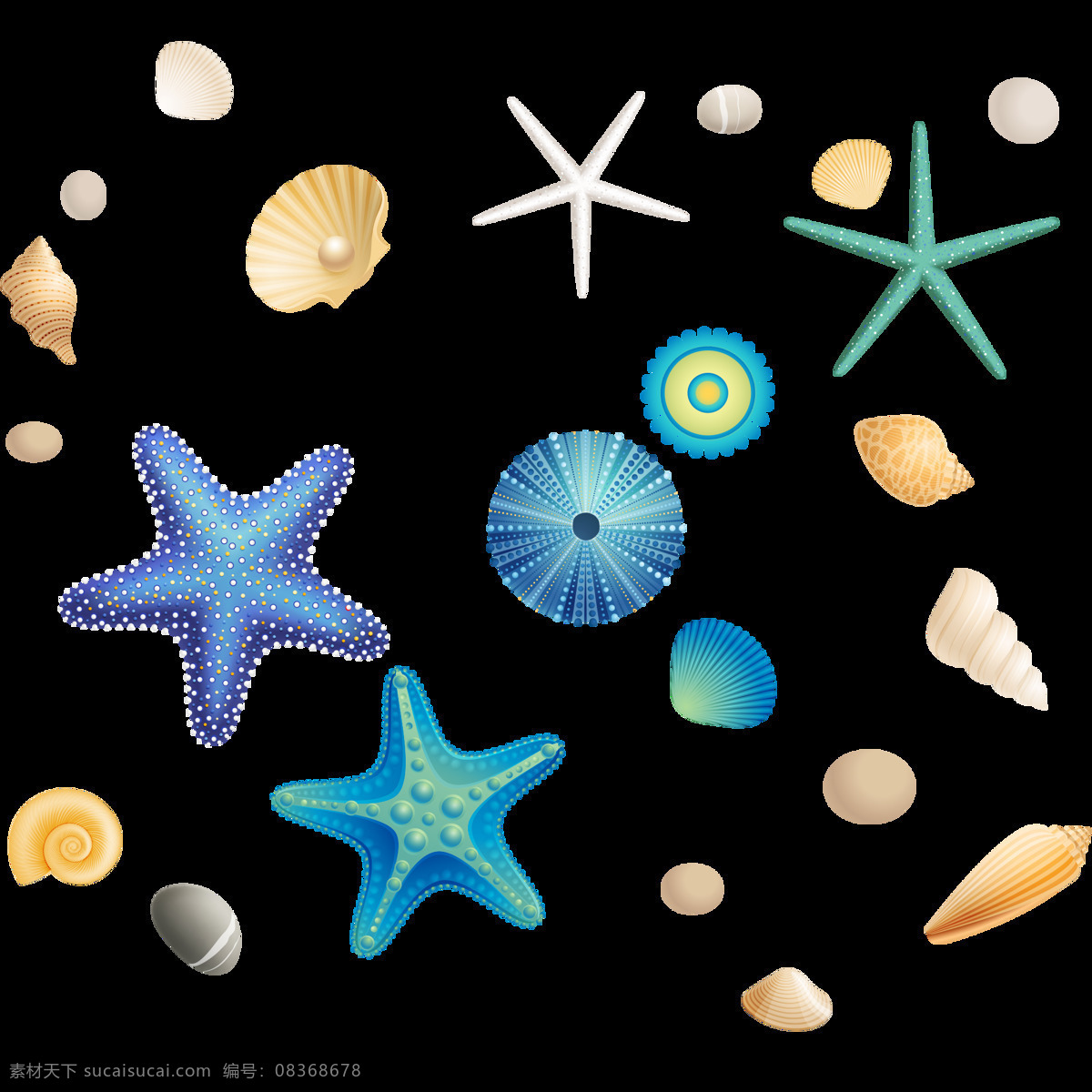 卡通 漂亮 海洋生物 元素 png元素 贝壳 大海 海螺 海星 免抠元素 扇贝 生物 透明素材 珍珠
