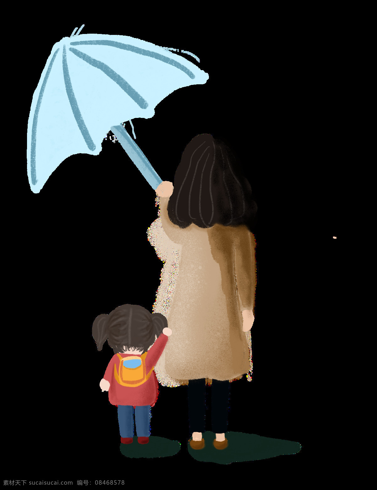 母亲节 雨 中 妈妈 孩子 免 扣 图 雨伞 手绘 插画 母婴 育儿 教育 幼儿园 学校 家庭 亲情 温暖 感恩