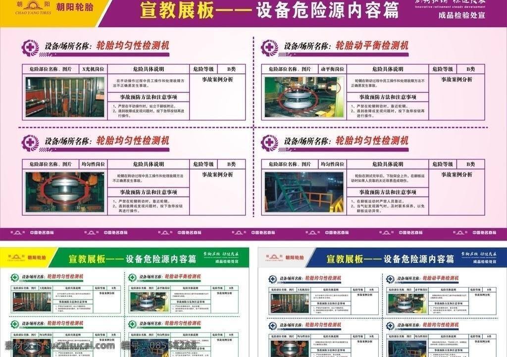 安全生产标识 表格 展板模板 危险源 宣教 展板 朝阳轮胎 设备危险源 轮胎生产车间 宣教展板 危险等级 均匀性检测机 动平衡检测机 矢量 其他展板设计