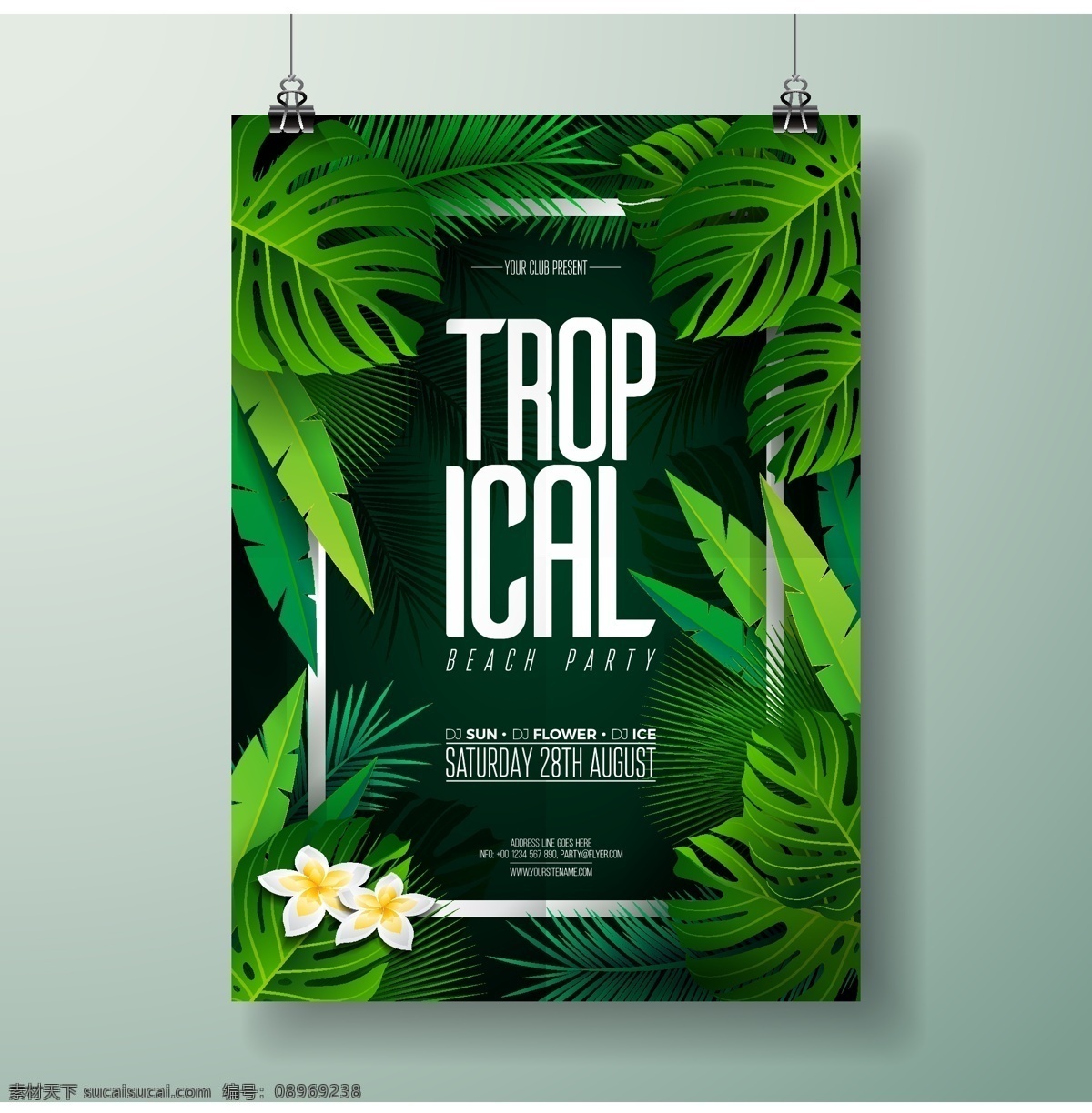 绿色 热带 植物 背景 叶子 花朵 广告背景 创意