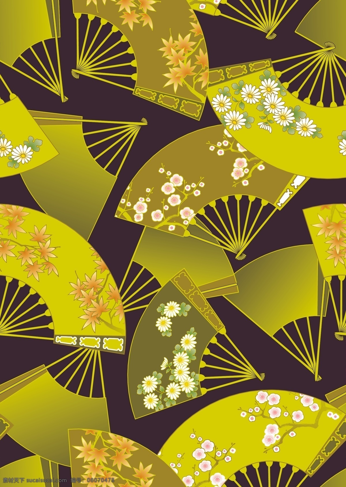 日式 传统 花样 扇子 底纹 背景 矢量图 枫叶 菊花 梅花 矢量 花纹 花边 边框 花纹花边