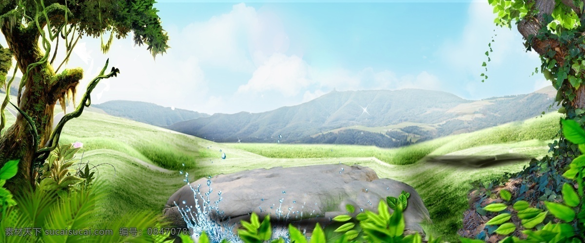 草地 绿地素材 树藤 草 石头 分层