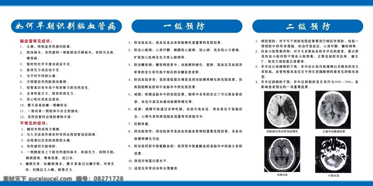 内 二科 图版 宣传 医疗 医院 展板 如何 早期 识别 脑血管病 一级预防 二级预防 psd源文件