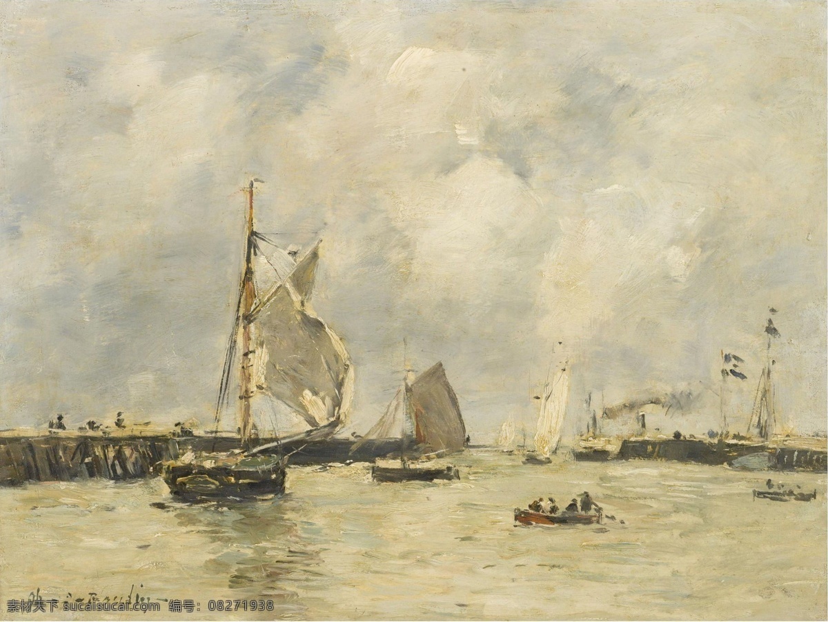 大师 画家 风景画 静物 油画 建筑 装饰画 jetties the trouville boudin eugene 人物 高清 西方 国外 现代 家居装饰素材