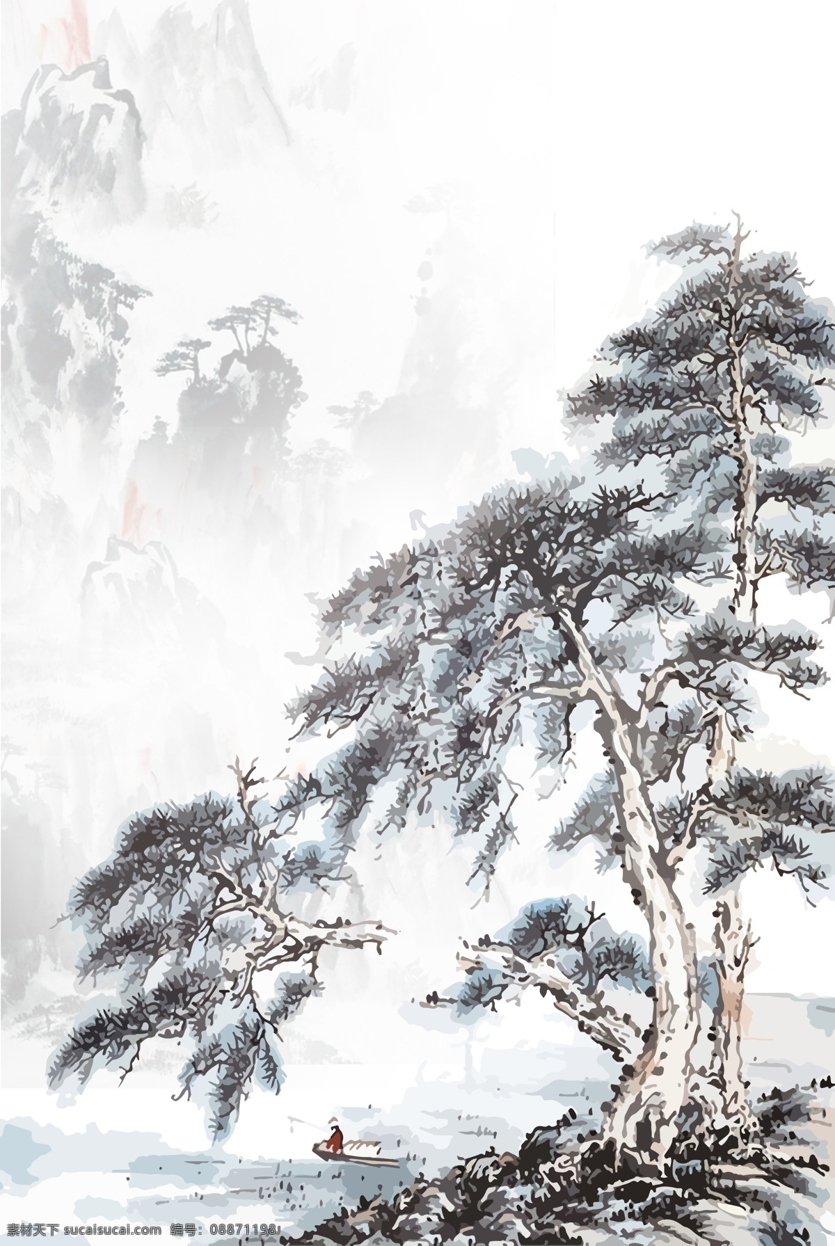 水墨画 水墨 水墨山水 水墨山河 山河 山河湖海 松树 仙鹤 山峰 水墨山 水墨韵味 国画 山水画 水墨国风 文化艺术 绘画书法