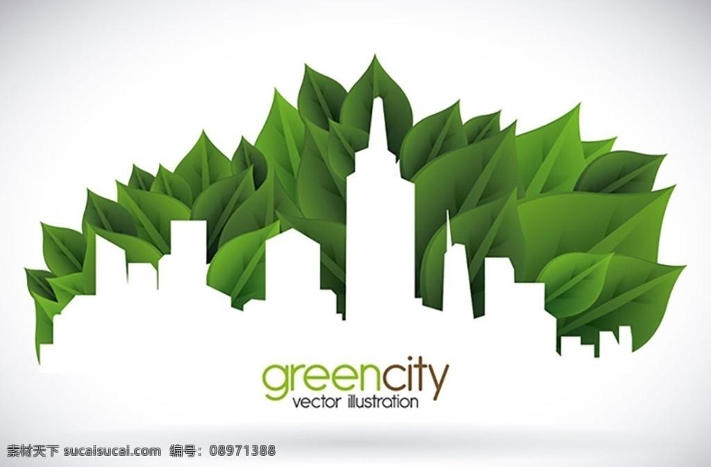 绿色叶子 城市剪影 绿色环保 生态环保 节能环保 环保主题 绿叶