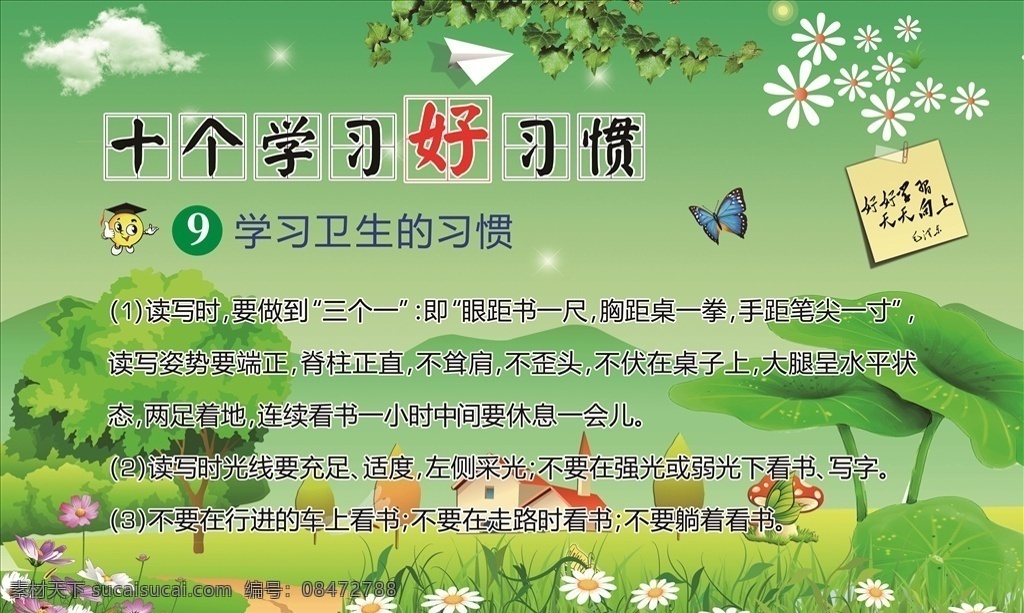 学习习惯展板 学习习惯 卡通挂图 校园挂图 校园文化 文化挂图