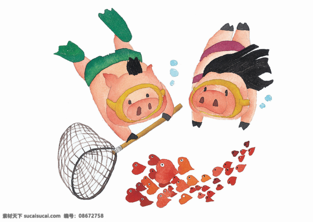爱心 底纹 动漫 动漫动画 卡通 卡通情侣 可爱 梦幻 卡通画插画 漫画卡通画 两只小猪 卡通画插画图