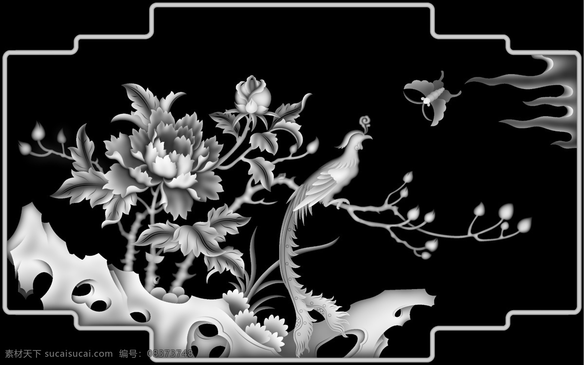 牡丹 灰度图 精明图 古典 传统文化 文化艺术 bmp
