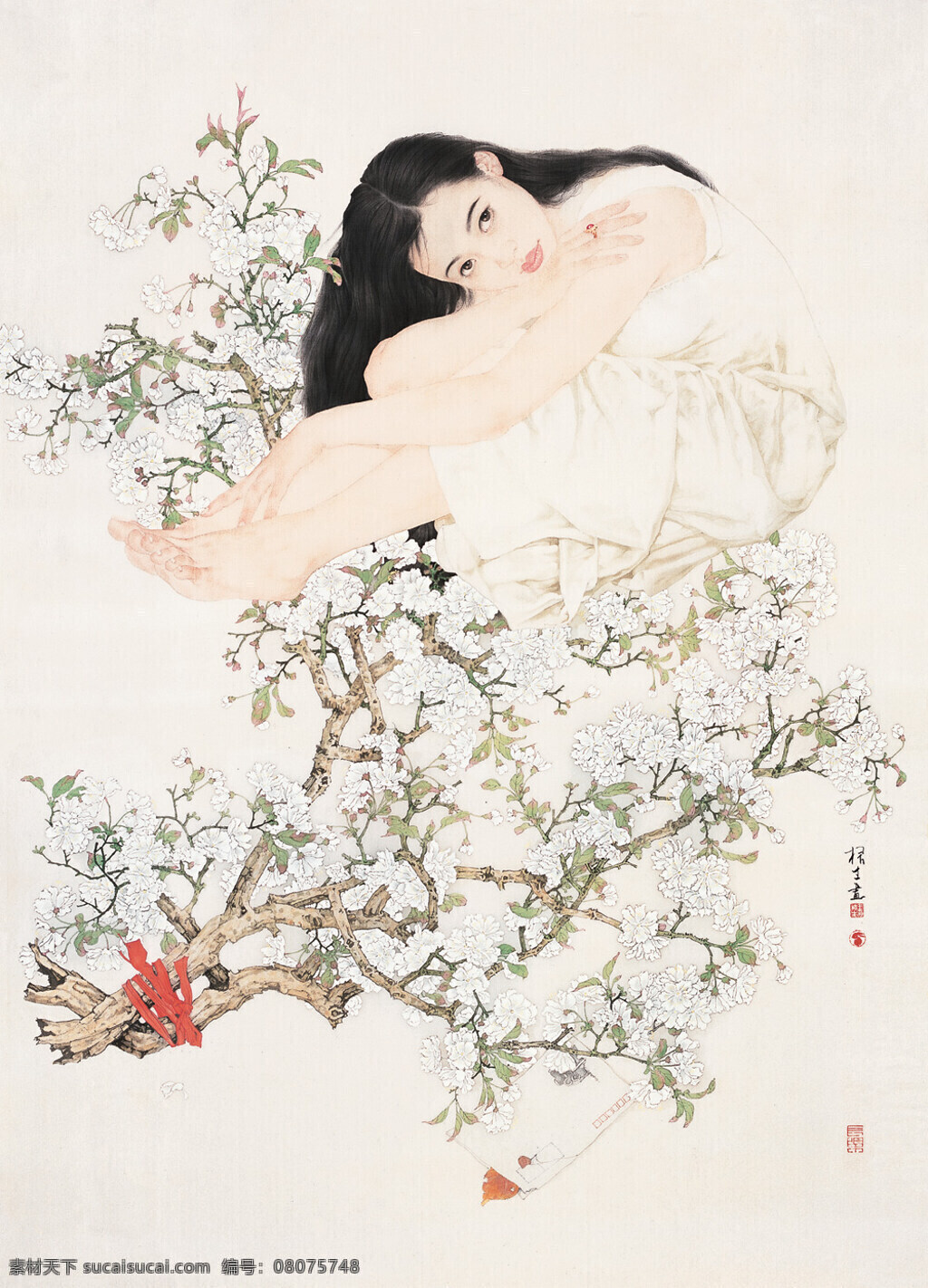 寄 锦书 刺绣 工笔人物画 女郎 室内装饰设计 书信 中国画 镜心 王根生作品 工艺美术 平面广告 装饰设计 文化艺术