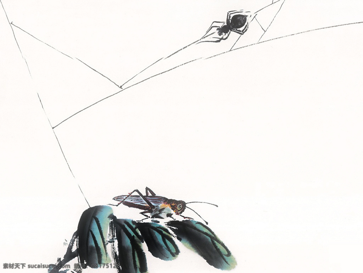 古典 花草 花朵 绘画书法 昆虫 设计图库 水墨 文化艺术 昆虫世界 中国水墨画 植物 线条 蜥蟀 蜘蛛 生物世界