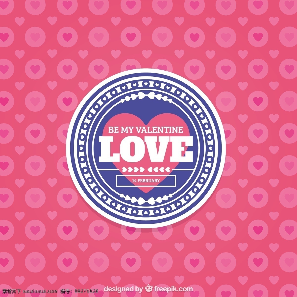 圆形 情人节 徽章 背景 标签 心 爱 贴纸 蓝色 粉红色 可爱 庆祝 情侣 圆的 浪漫的 美丽的 浪漫的一天 粉色