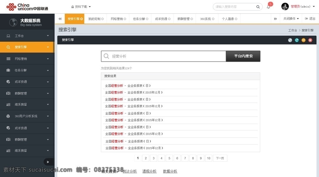 软件界面设计 ui设计 大数据系统 联通 网页设计 web 界面设计 中文模板