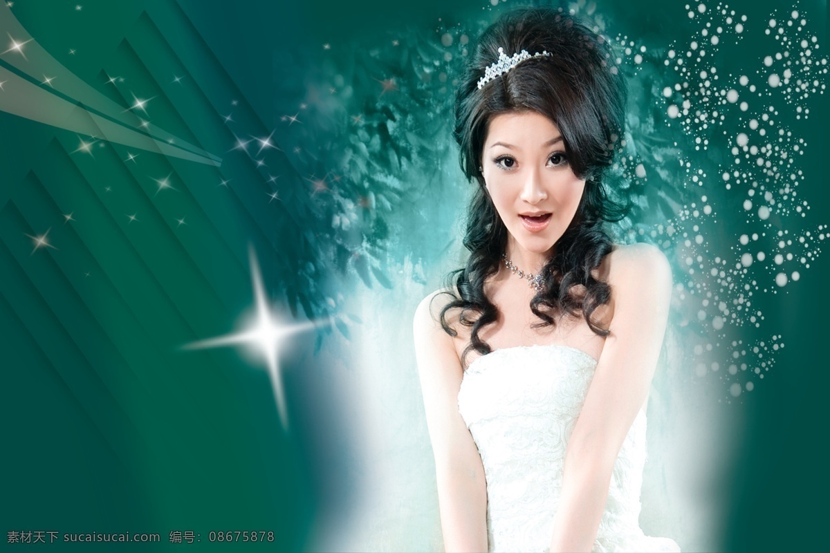 绿色 背景 发型 光点 美女 星星 psd源文件