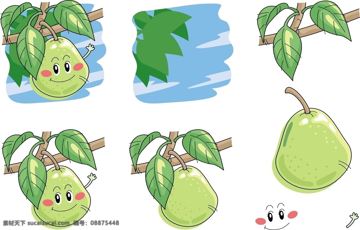 q版 表情 插画 插图 符号 健康 卡通 开心 可爱 手绘 梨 矢量 模板下载 手绘梨表情 水果 青梨 营养 维生素c 生物世界 插画集