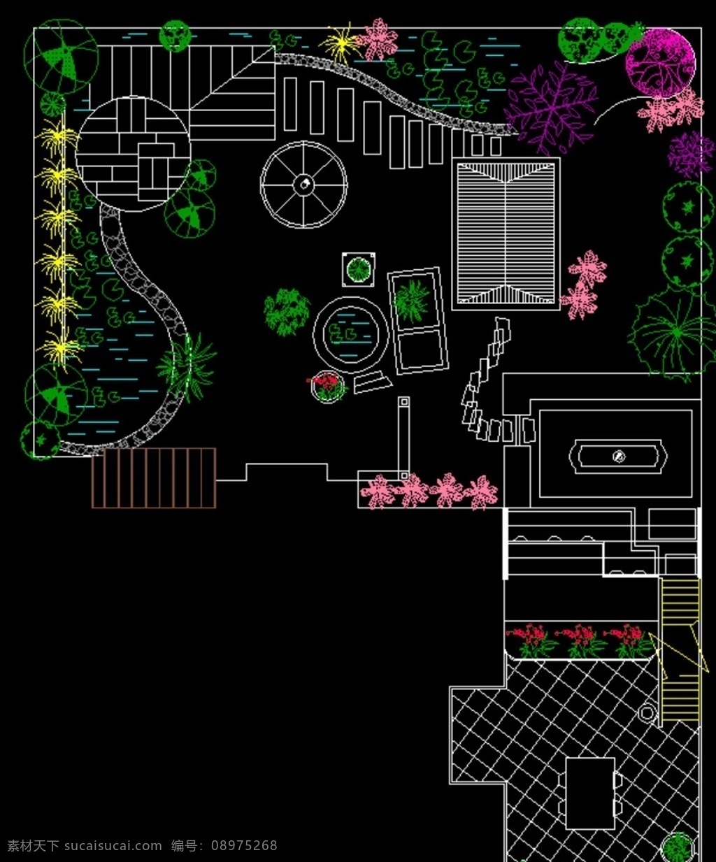 别墅庭院 花园 中式庭院花园 小庭院 cad设计图 自然景观 建筑园林 dwg