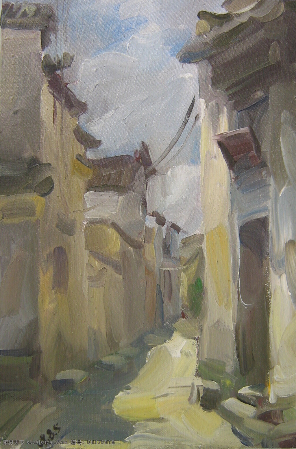 风景画 徽派建筑 绘画书法 绘画艺术 文化艺术 油画 屏山 小巷 设计素材 模板下载 屏山小巷 风景写生 老宅 古村 家居装饰素材 山水风景画