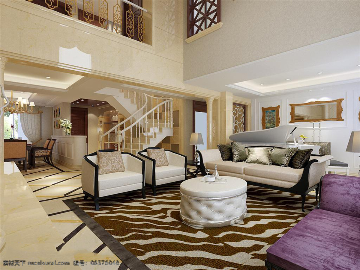 复式 客厅 模型 3d模型 灯具模型 沙发茶几 室内设计 现代客厅 家居装饰素材