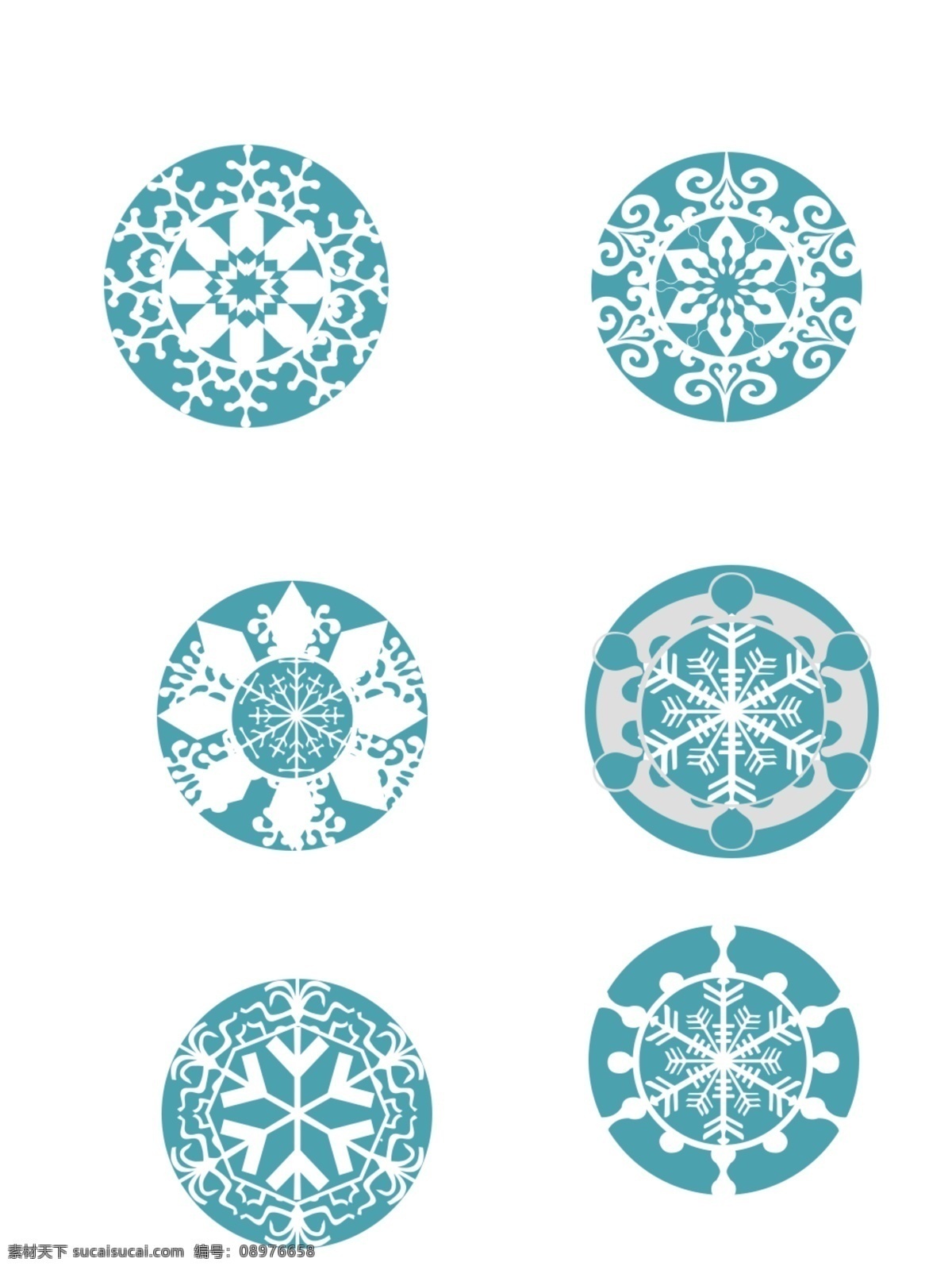 渐变 蓝色 雪花 元素 组合 环形 花环 装饰 冬
