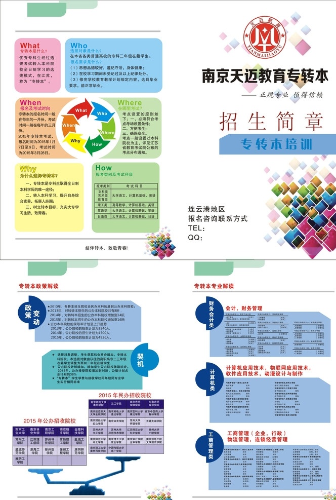招生简章 大学招生 宣传单 专转本 解读 抽象几何图 单页格式 宣传单页 dm宣传单