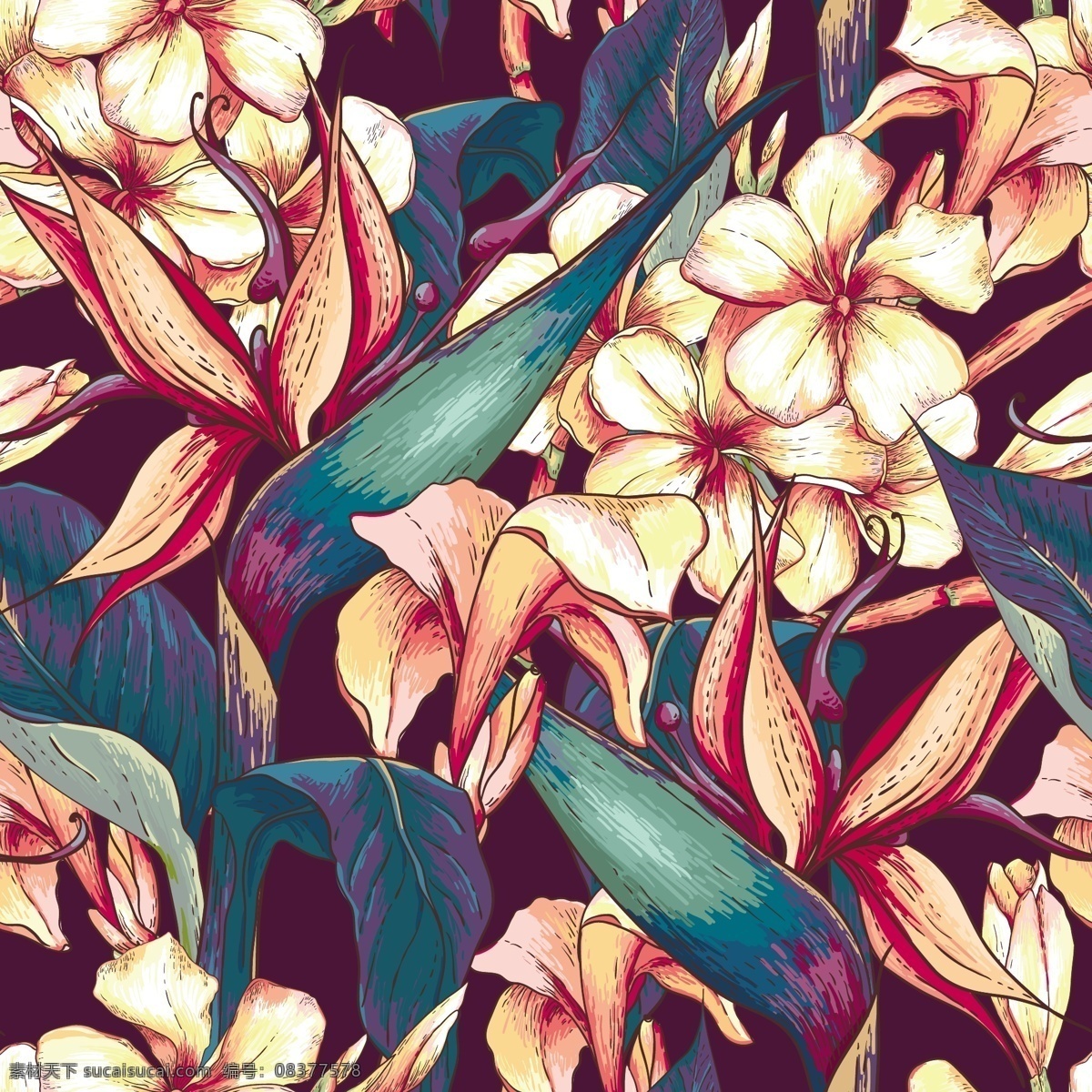 手绘花 手绘 花朵 花丛 绿叶 色彩 油画 背景 底纹 花纹 底纹边框 抽象底纹