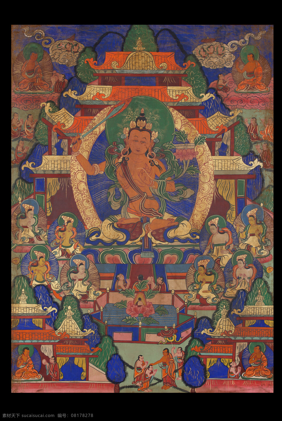 藏 傳 佛教 文殊 菩 薩 描金 唐卡 密宗 藏传佛教 古董 宗教器物 宗教 神圣 神秘 信仰 文化 传统文化 宗教信仰 文化艺术