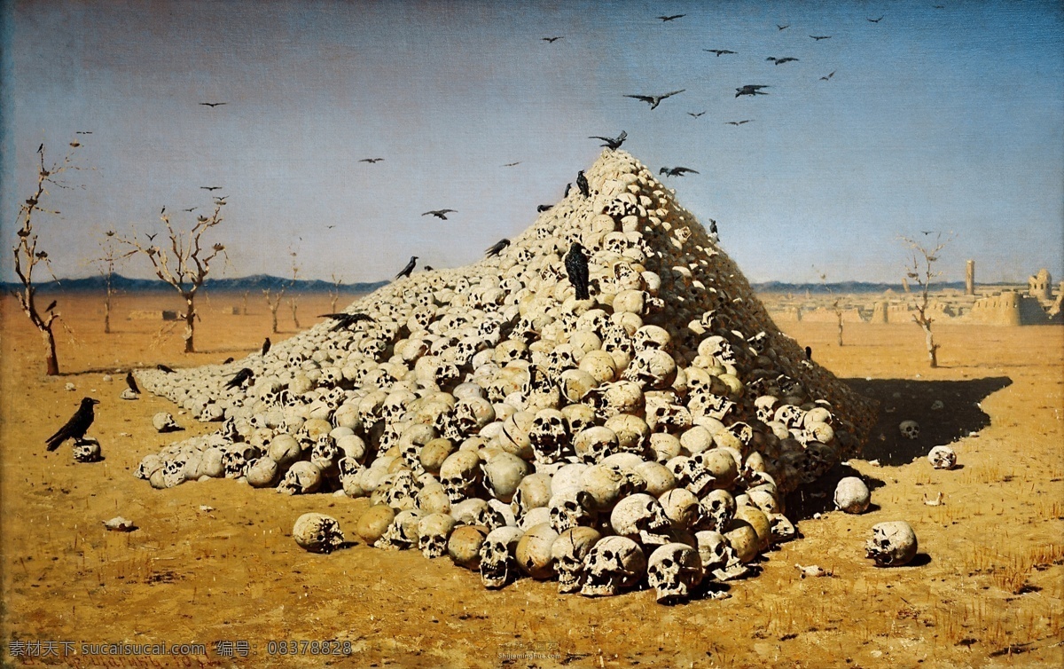 华西 里耶夫 俄罗斯 绘画书法 骷髅 名画 文化艺术 乌鸦 油画 华西里耶夫 战争 家居装饰素材