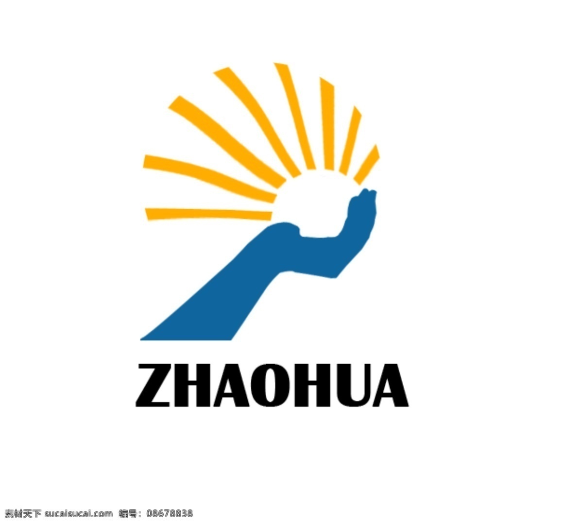 朝华 logo 标志设计 朝阳 橙色 广告设计模板 蓝 企业 手 托起 朝华logo 阳光 源文件 psd源文件