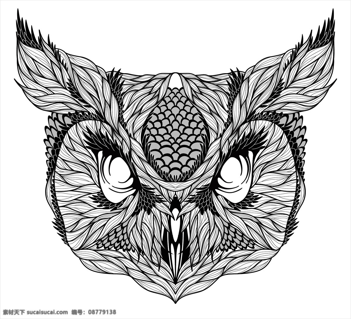动物纹身图案 手绘 图腾 纹样 猫头鹰 手绘动物头像 纹身 生物世界 鸟类