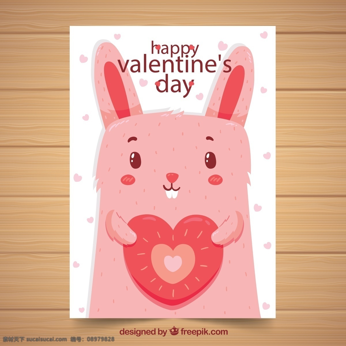 兔子 情人节 卡片 彩绘 爱心 木板 源文件 矢量 高清图片