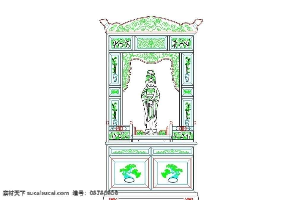 佛龛 神像 中式 供台 神位 cad设计图 源文件 dwg