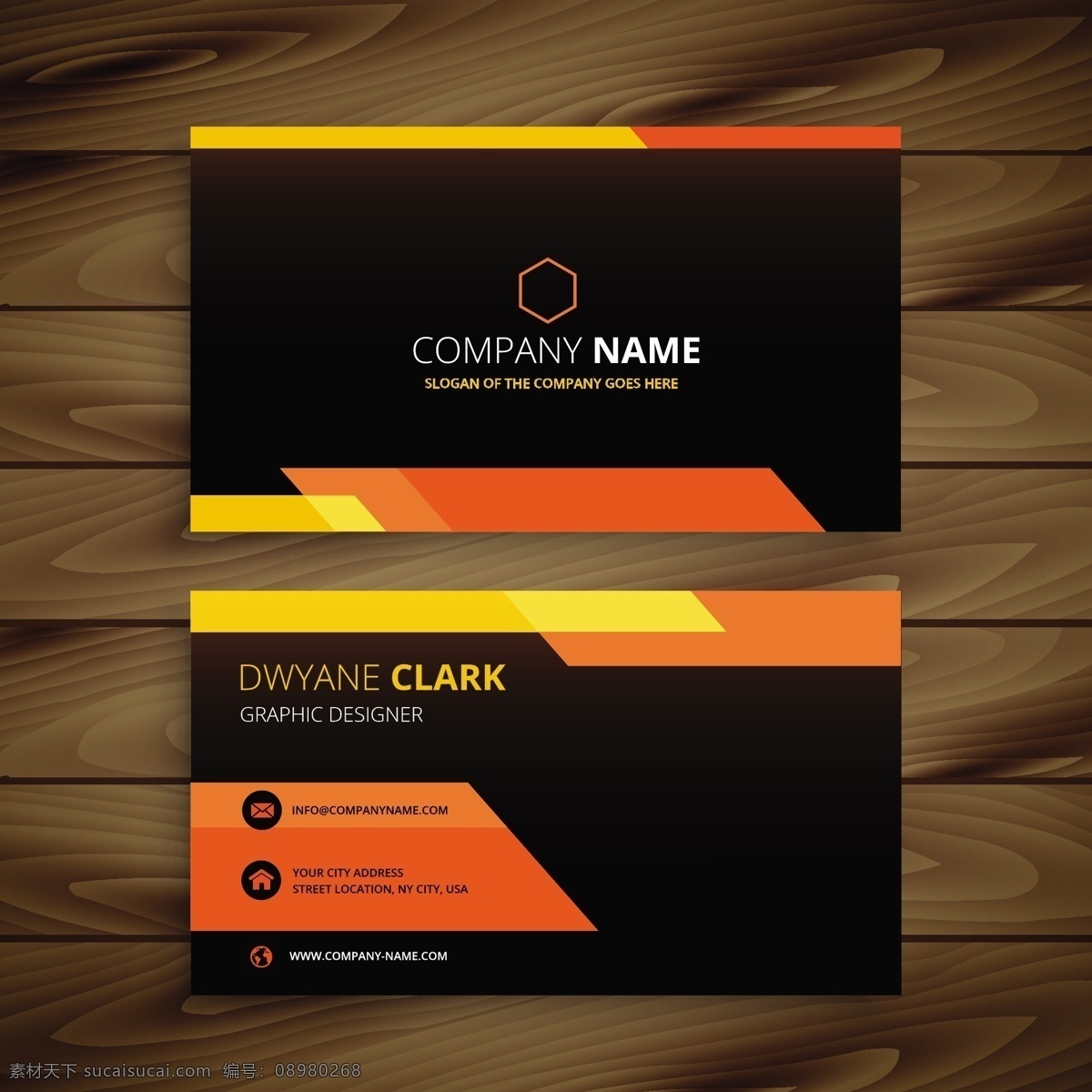 橙色 黑色 名片 标识 商务 抽象 卡片 办公 模板 图形 布局 联系 介绍 企业 公司 品牌 创意 黄 印刷 现代