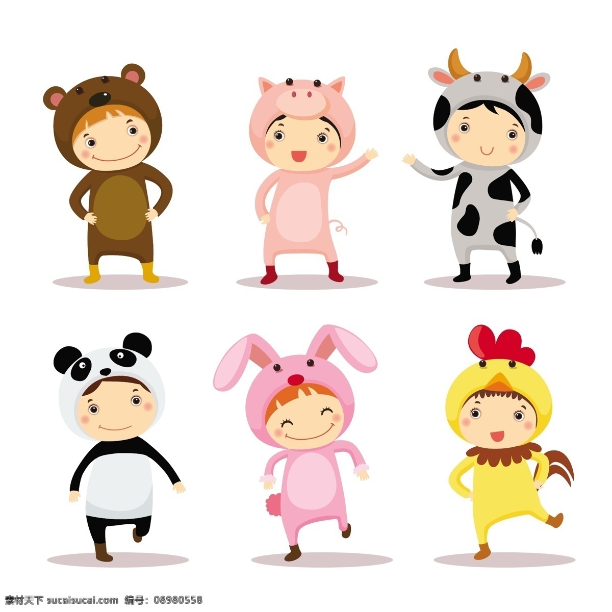 动物装儿童 卡通变装儿童 卡通儿童 小学生 幼儿园 六一儿童节 手绘 小女孩 男孩 卡通插画 儿童 快乐儿童 儿童绘画 幼儿 漫画 孩子 可爱 玩耍 漫画儿童 白色