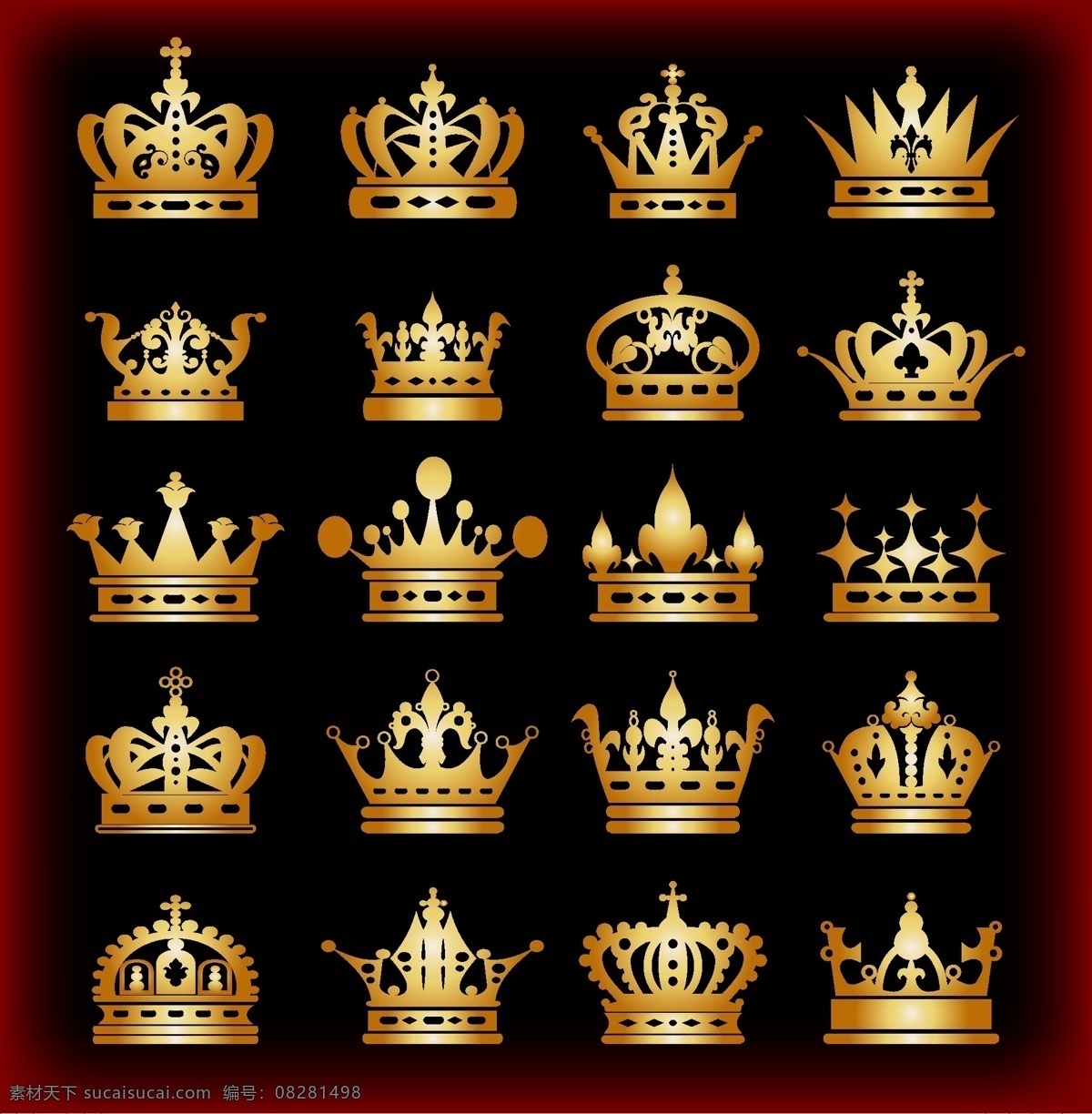 复古 欧式 皇冠 设计素材 金色 装饰 矢量素材 黑色