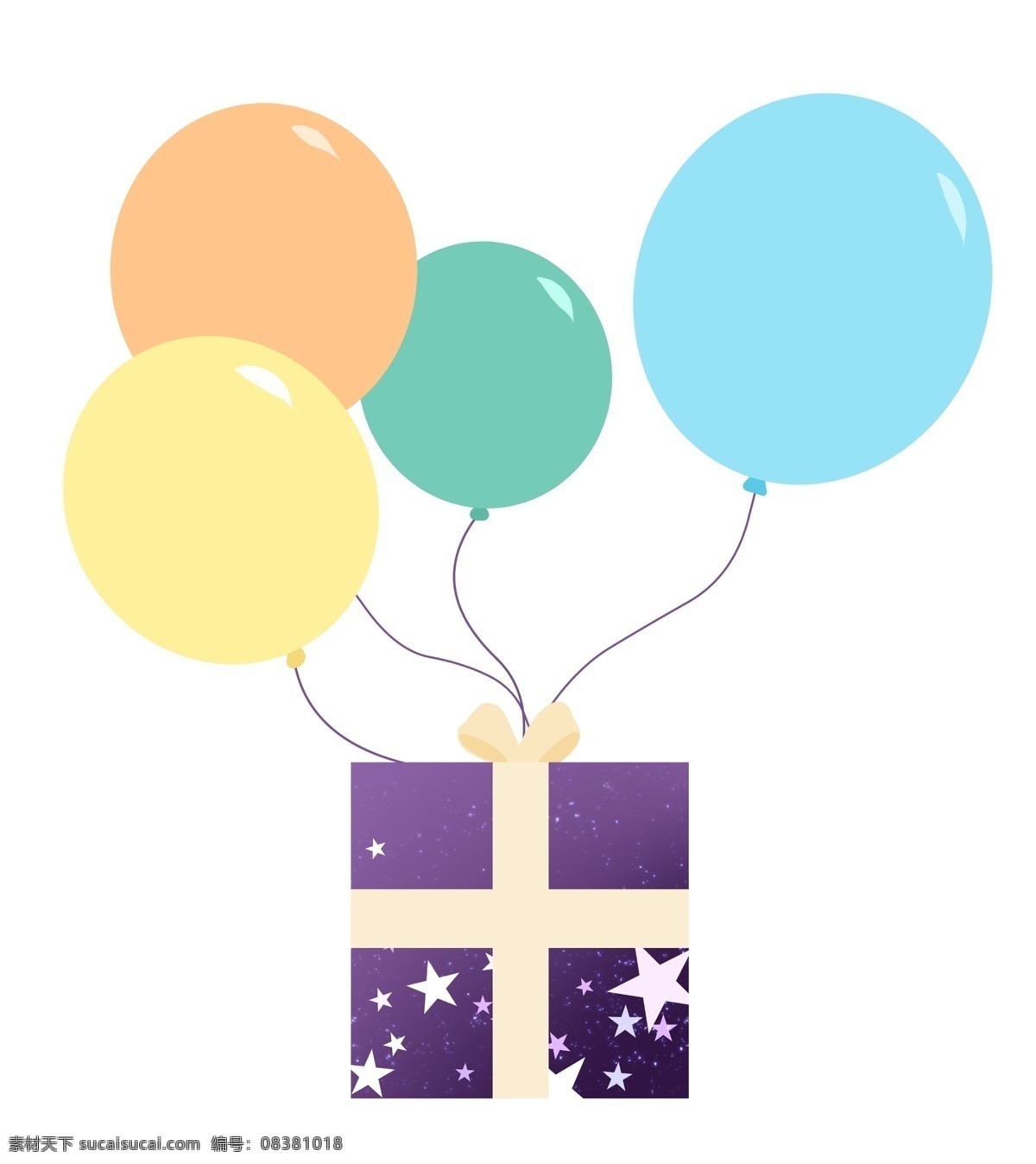 紫色 礼物 盒 气球 漂浮 礼物盒