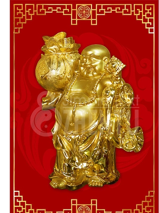布袋和尚金像 笑佛像 黄金布袋和尚 祥云图案 中式窗格 中式底纹 窗格底纹 金色窗格纹式 利事封面 春节装饰画 春节佛像 中国佛像 节日底图 节庆底图 节庆模板 喜庆模板 春节模板 广告画 分层 源文件