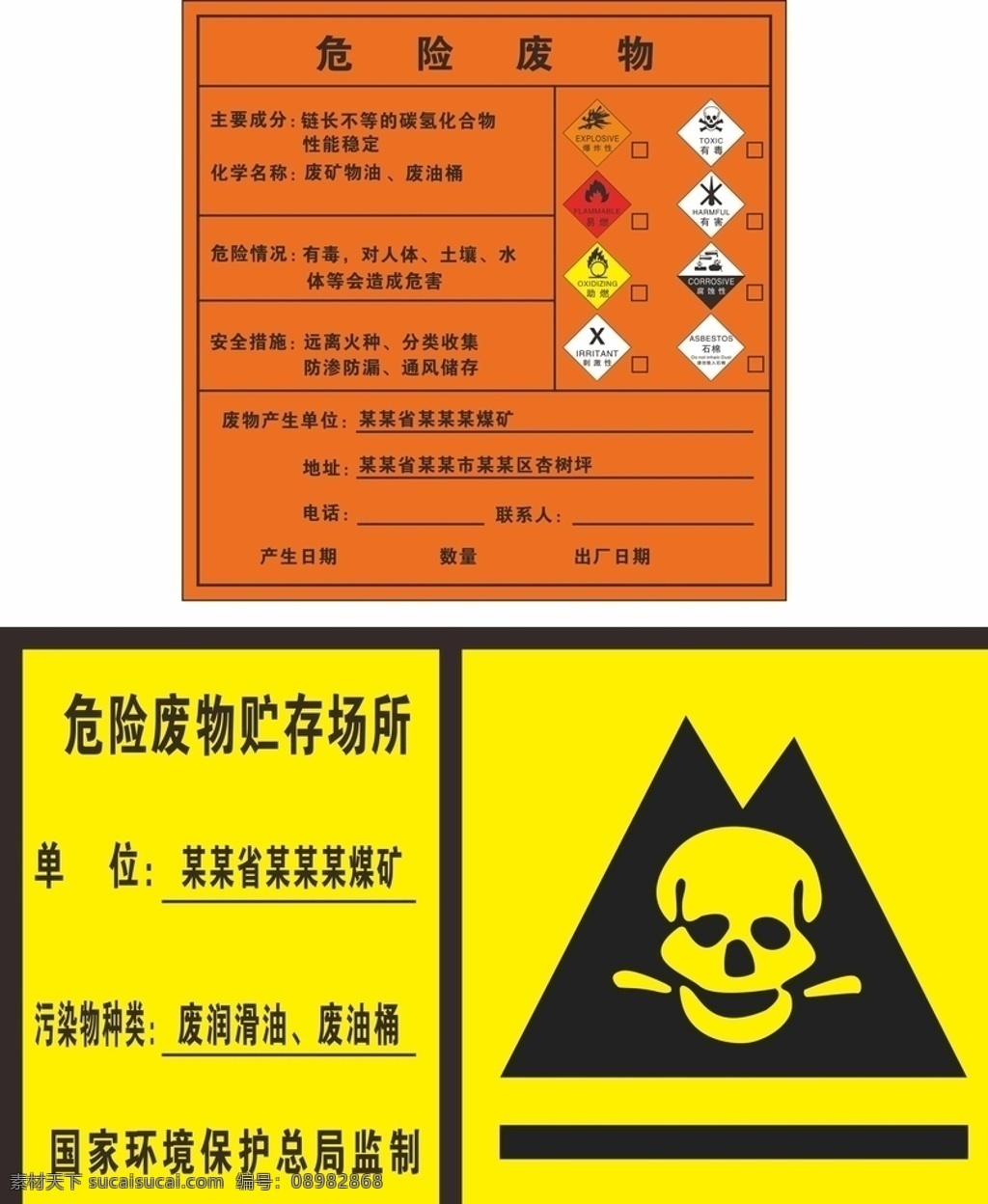 危险废物 危险 废物 贮存 场所 警告牌 标识牌 交通标志 警示牌