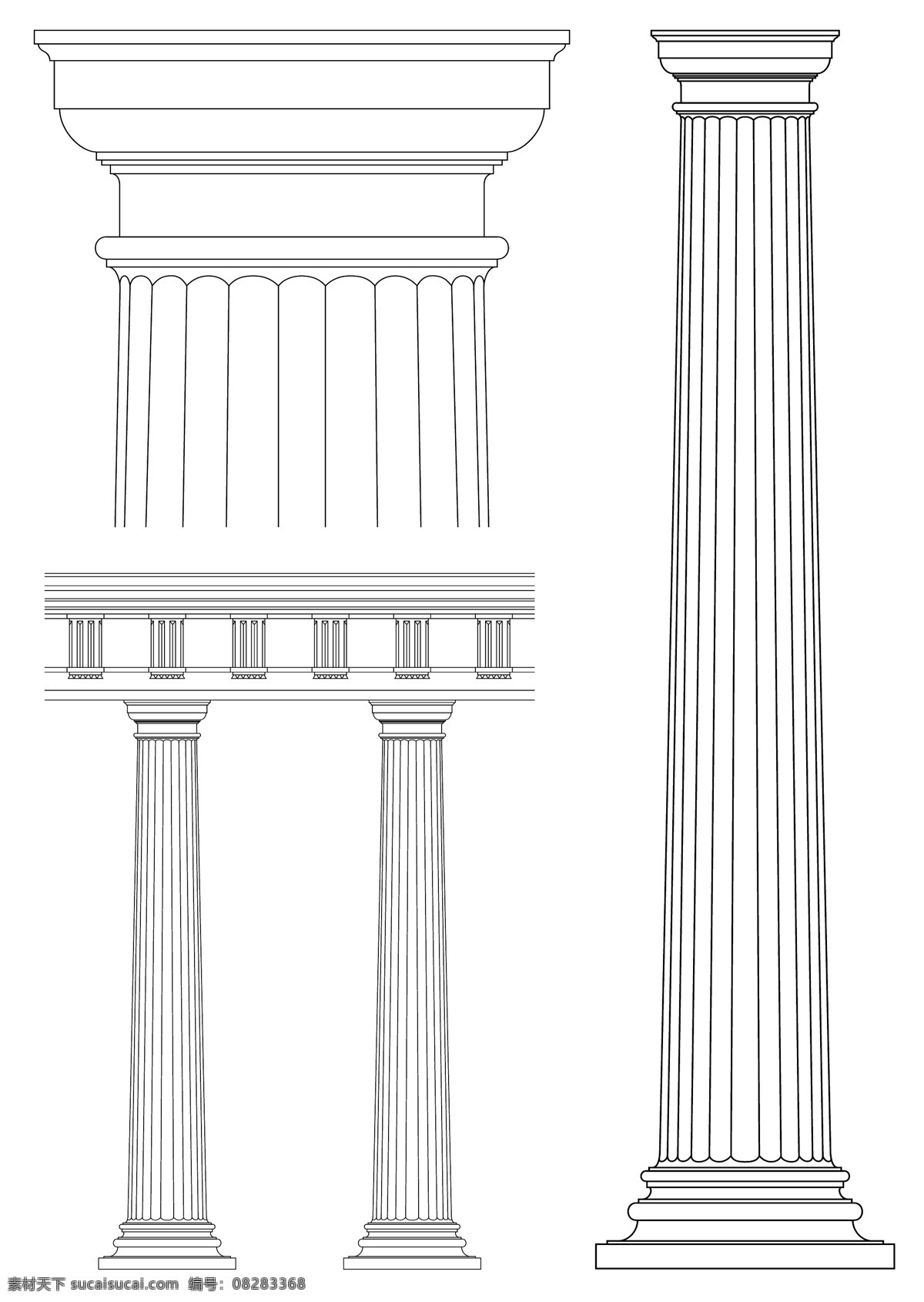 精美 复古 欧式 罗马柱 矢量 欧式罗马柱 装饰线 线稿柱子 复古柱子 古典线描柱子 欧洲柱子线描 矢量图 其他矢量图