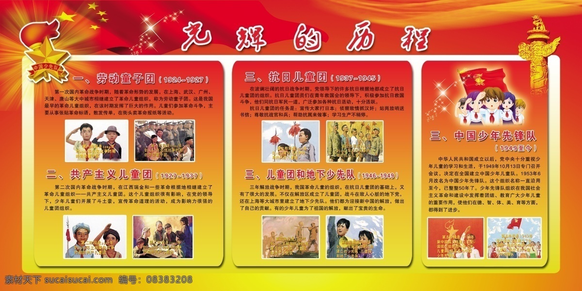 少先队历程 儿童团 童子团展板 宣传栏 少年先锋队