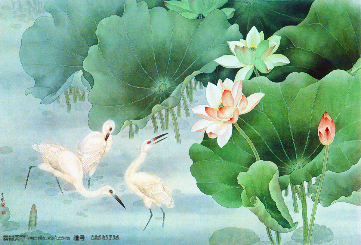 荷塘 仙鹤 背景 墙 荷花 荷叶 背景墙 背景图 电视背景墙 效果图