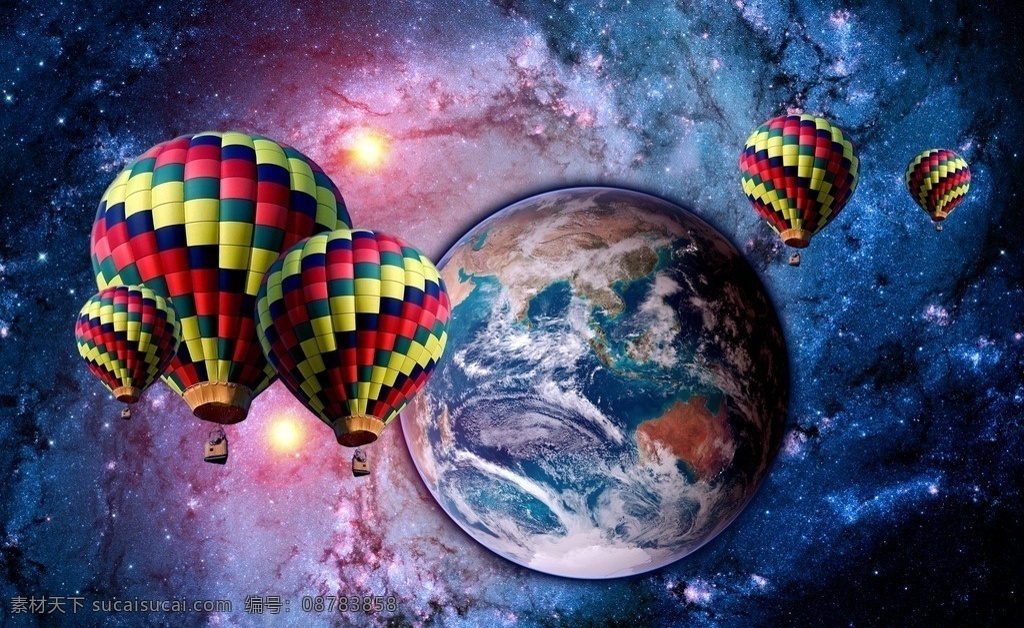 热气球与地球 唯美 3d 地球 宇宙 热气球 星球 3d设计
