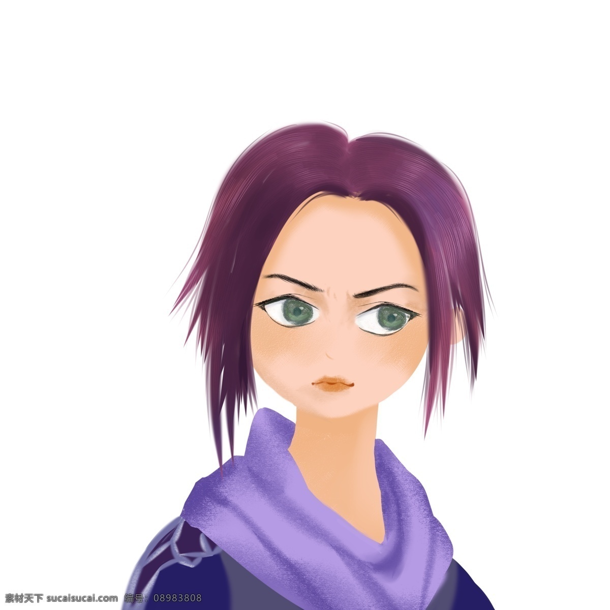 古装 手绘 汉 服 古风 元素 男 武侠 卡通 人物 头像 汉服 可爱 侠客 免抠 紫色