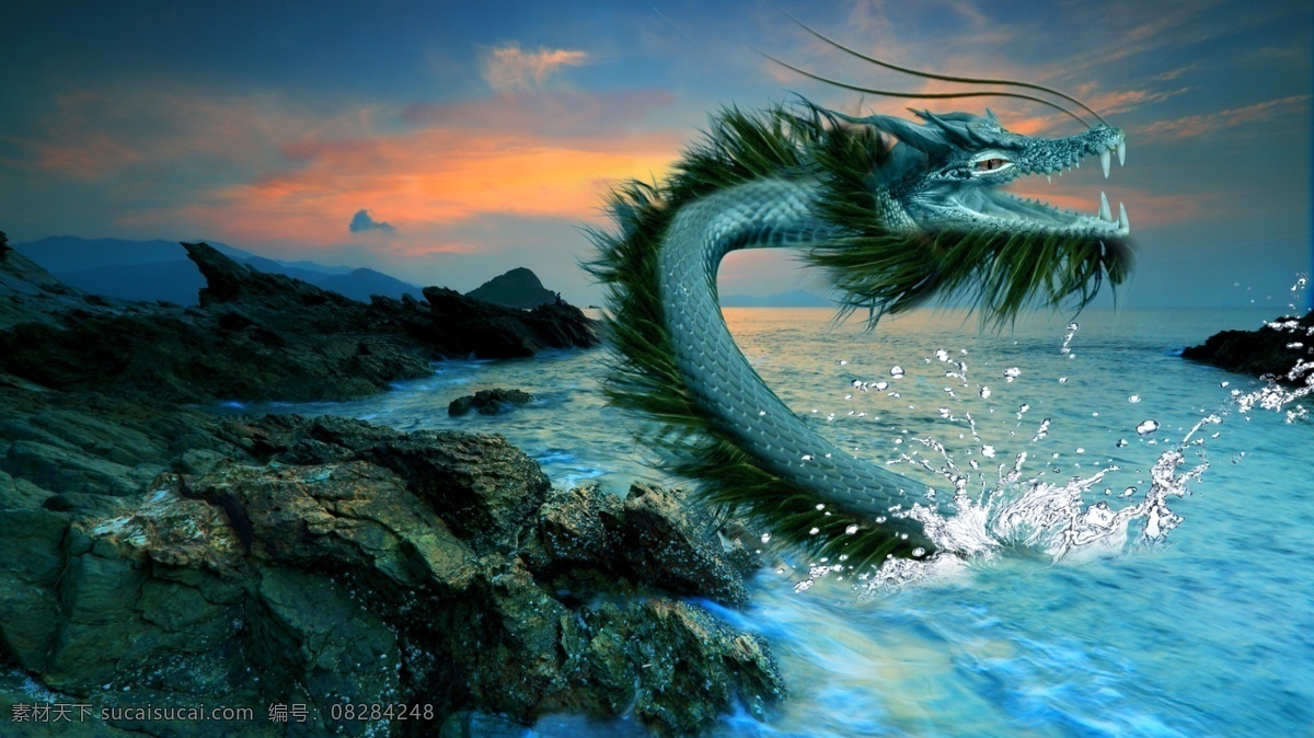 蛟龙 出海 banner 背景 龙身 龙须 海礁 龙素材 龙背景桌面