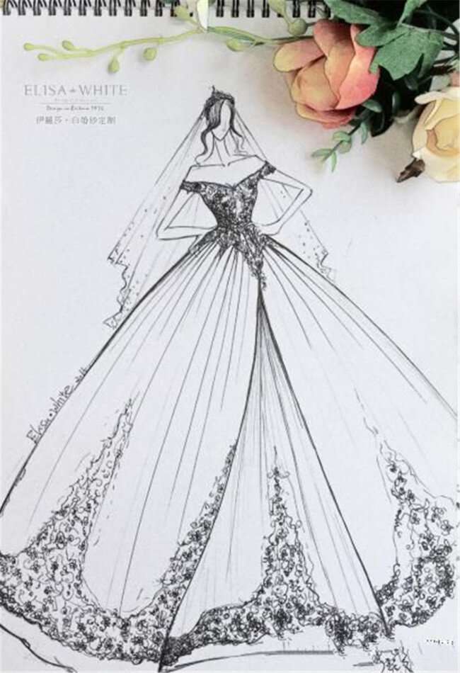 黑白 花纹 婚纱 设计图 服装设计 时尚女装 职业女装 女装设计 效果图 短裙 服装 服装效果图 连衣裙 长裙 礼服 手绘婚纱